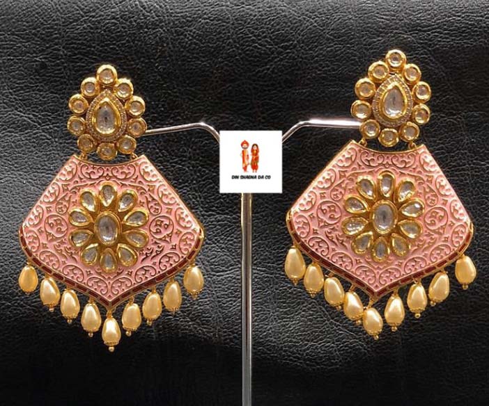 Gorgeous antique golden green kundan earrings at ₹1400 | Azilaa