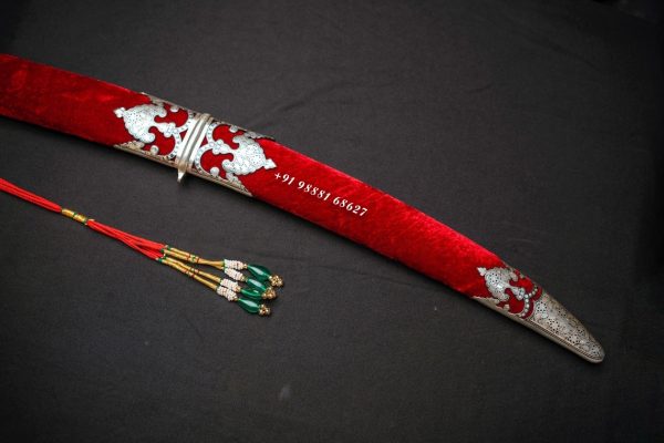 Reddish Maroon Velvet Silver Work Wedding Sword