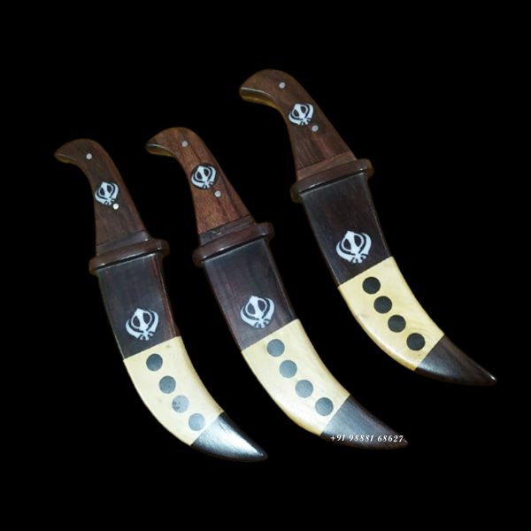 Flat Rose Wood Kirpan With Steel Blade & Khanda Design