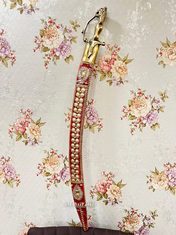 Reddish Colour & Hand Stone Work On Wedding Sword