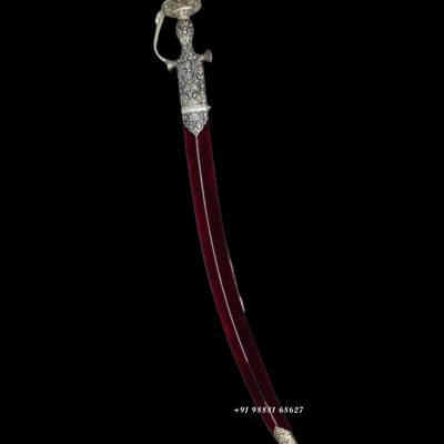 Maroon Velvet Wedding Sword With Round Shape Handle