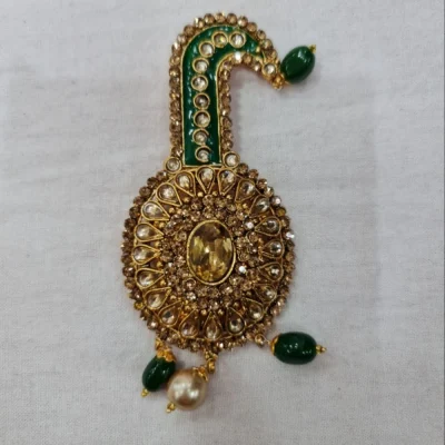 Gold Finished Green Kalgi with Pearl