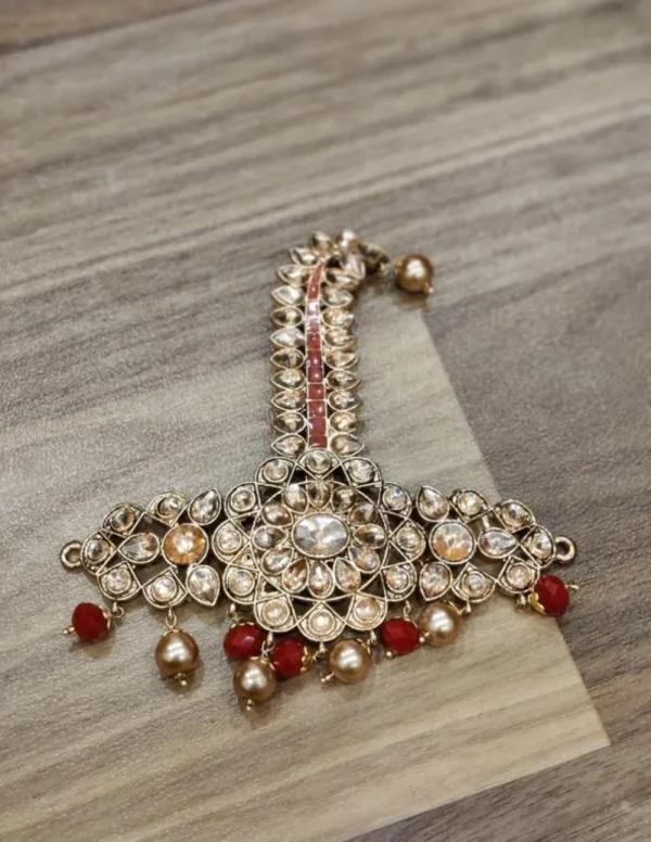 Red Kundan Kalgi with Golden Pearls