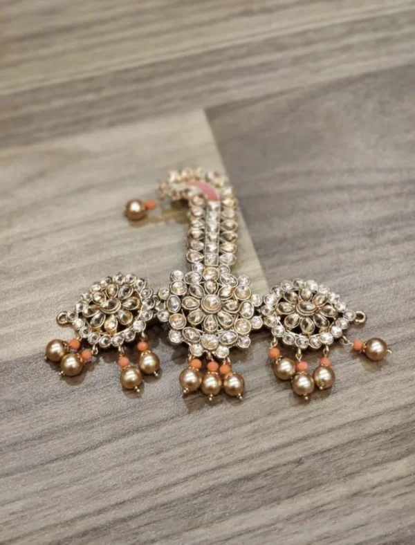 Peach Kundan Kalgi with Golden Pearls