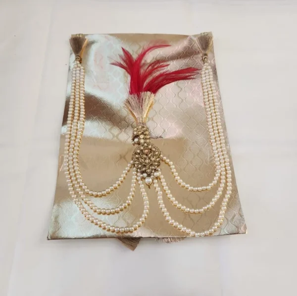 Golden Stone & Pearl Kalgi with Red Feather & Mala