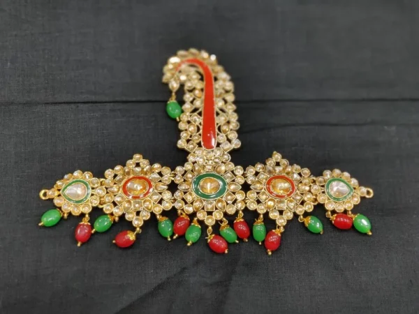 Red & Green Heavy Kundan Kalgi