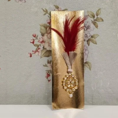 Gold Plated Pearl Kalgi with Red Feather