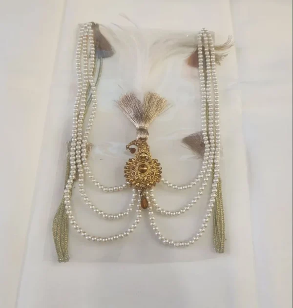 Golden Kalgi with White Feather & Pearl Mala (Star)