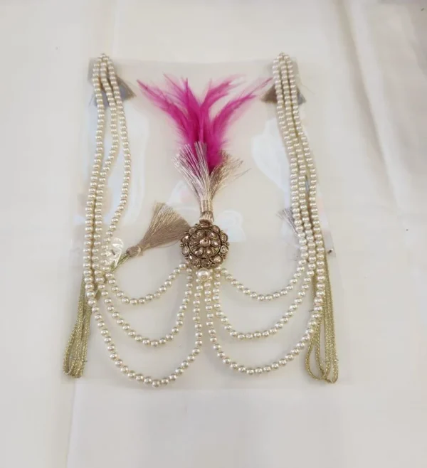 Kalgi with Pink Feather & Pearl Mala (Round)