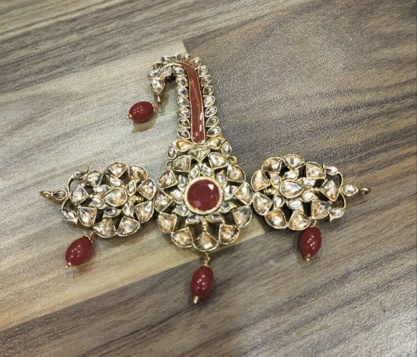 Red Emerald & White Stone Kundan Kalgi