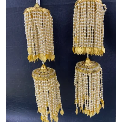Golden & White Beads Double Layer Long Kaleera