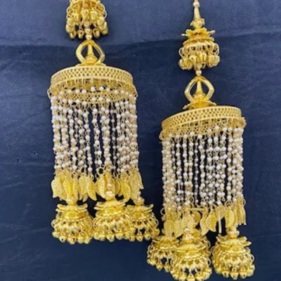 Golden Kaleera with Metallic Bells & White Pearl Chain