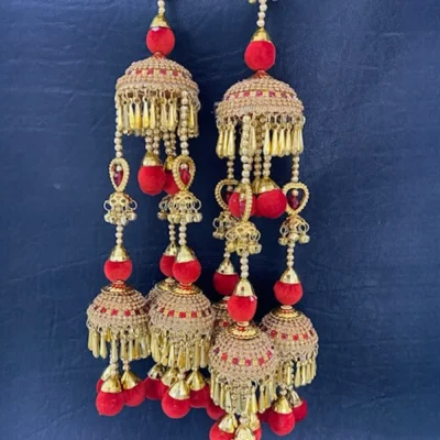 Golden Double Layered Kaleera with Red Stones