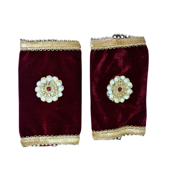 Maroon Velvet Bridal Chura Cover Set with Stones