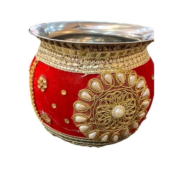 Red Decorated Garvi with Pearls