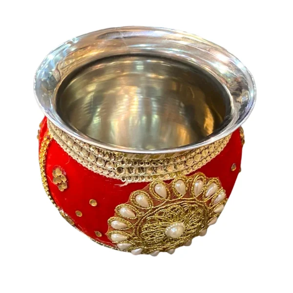 Red Decorated Garvi with Pearls