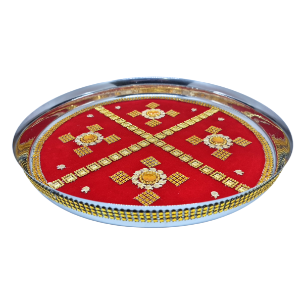 Red Decorative Steel Thali