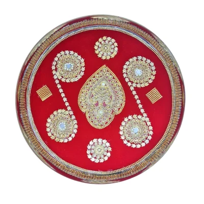 Red Floral Design Decorative Steel Thali