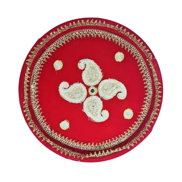 Red Paisley Design Steel Thali-3