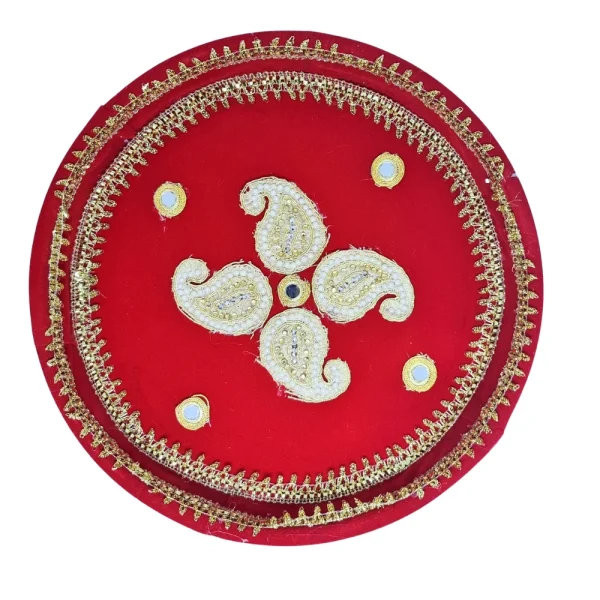 Red Paisley Design Steel Thali-1