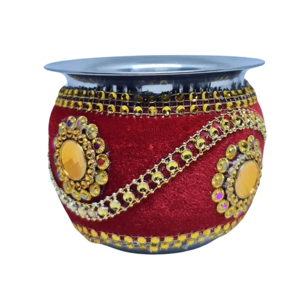 Red Velvet Decorated Garvi with Stones