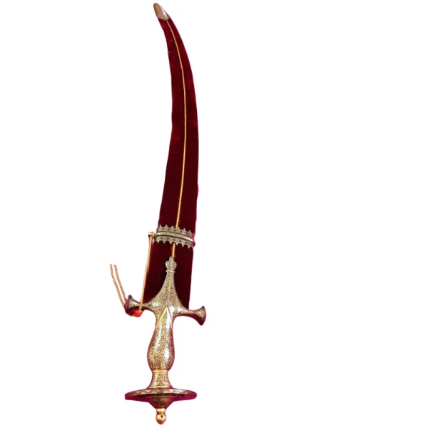 Pure Gold Work Damascus Wedding Sword in Maroon Velvet