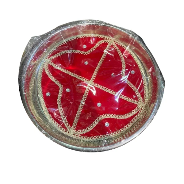 Red Decorated Steel Thali with Stones