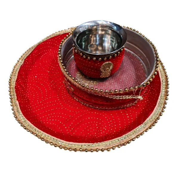 Red Decorative Karwa Chauth Thali Set