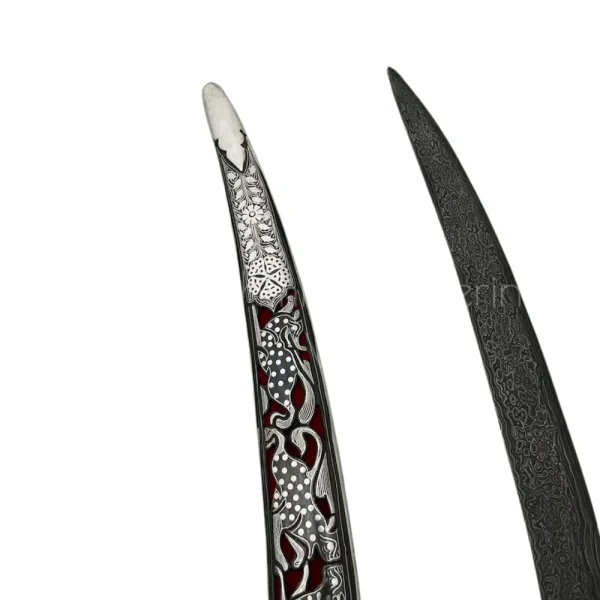 Silver Work Hand Chiseled Damascus Steel Blade Sword