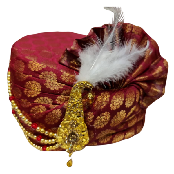 Traditional Burgundy Hindu Wedding Turban/Paggri - Tissue Turban