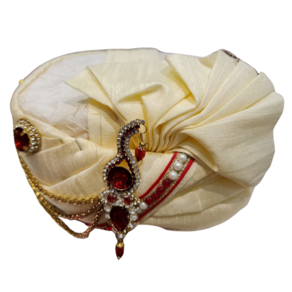 Traditional Cream Hindu Wedding Turban/Paggri - Tissue Turban