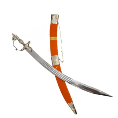 Orange Velvet Punjabi Wedding Kirpan/Sword for Groom