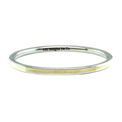 Flat Stainless Steel Sikh Kara With Golden Line